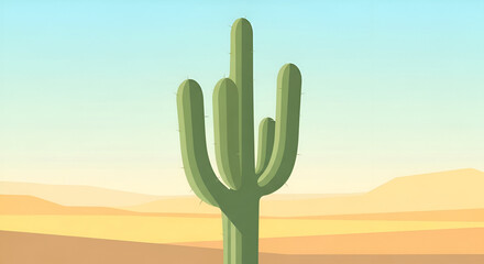 Solitary Cactus Plant Growing in Desert Landscape Under Sky