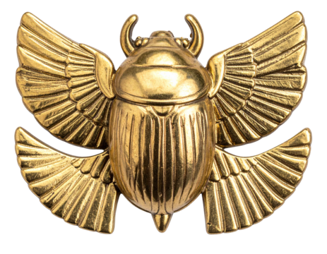 Golden Winged Scarab Amulet, Top-Down Close-Up, isolated on transparent background - Powered by Adobe