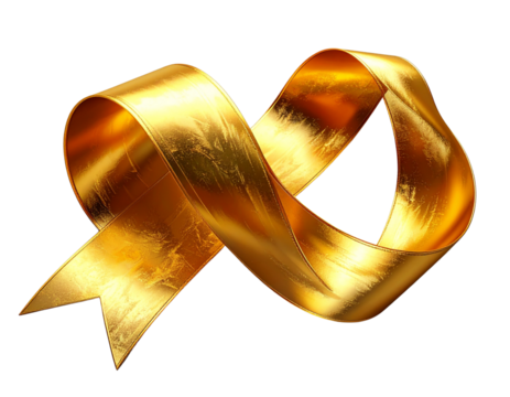 Dynamic Golden Ribbon With Sharp Folds and Angular Twists, Three-Quarter Perspective, Isolated
