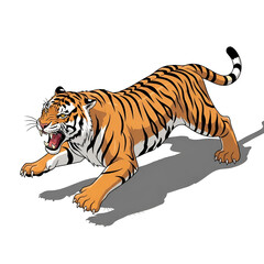 Crawling Feline with Orange Fur and Black Stripes Illustration