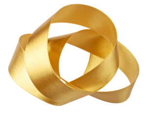 Golden Twisted Ribbon in Smooth Spiral Curve, Elegant Front View, Isolated on Transparent Background