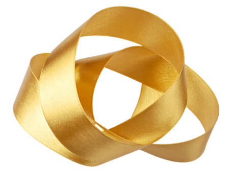  Golden Twisted Ribbon in Smooth Spiral Curve, Elegant Front View, Isolated on Transparent Background