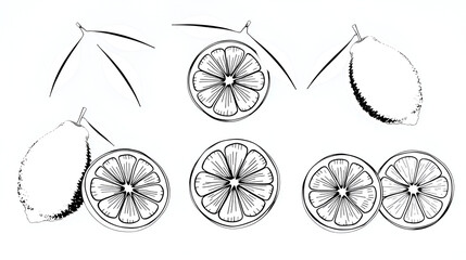 Lemon and Lime Fruit Vector Illustration in Black and White on transparent background collection hand drawn lemons limes black white The makes easy incorporate into any