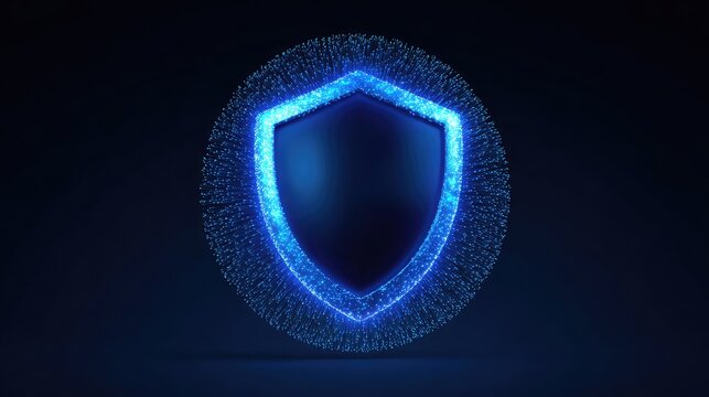 Digital Shield with Glowing Blue Lights Representing Cybersecurity and Data Protection, Futuristic Technology Concept with Illuminated Particles on Dark Background - Powered by Adobe