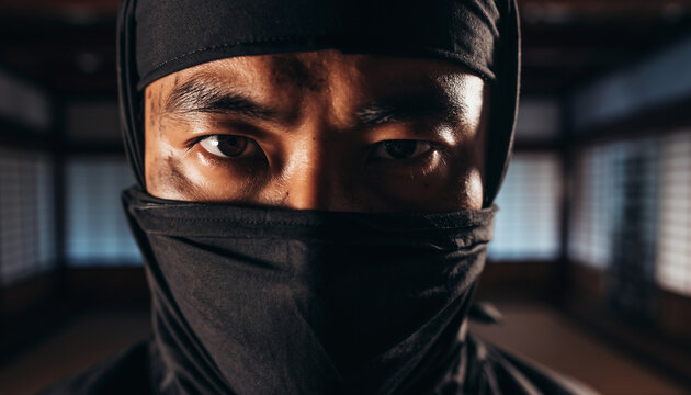 Close-Up Ninja Eyes in Dojo