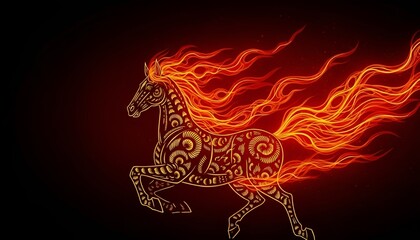 Fiery Horse Illustration on Dark Background