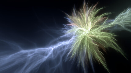 Naklejka premium Vibrant abstract energy burst with glowing, multicolored fractal light tendrils radiating from a central core on a dark background