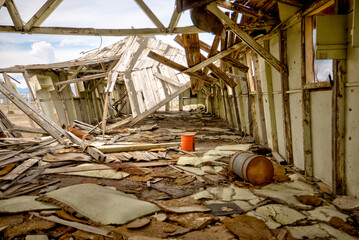 Wendover, Utah, USA – August 27, 2025: Decommissioned and decaying barracks at the historic Wendover Airfield in the Utah desert.
