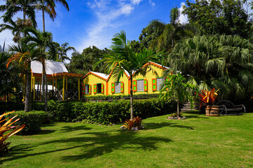 Romney Manor, a building in the Wingfield Estate of Saint Kitts island that used to be a sugar plantation in the Caribbean