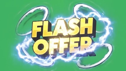 Flash Offer comic style text animation with lightning effects on a green screen. Motion graphics for sales - Powered by Adobe