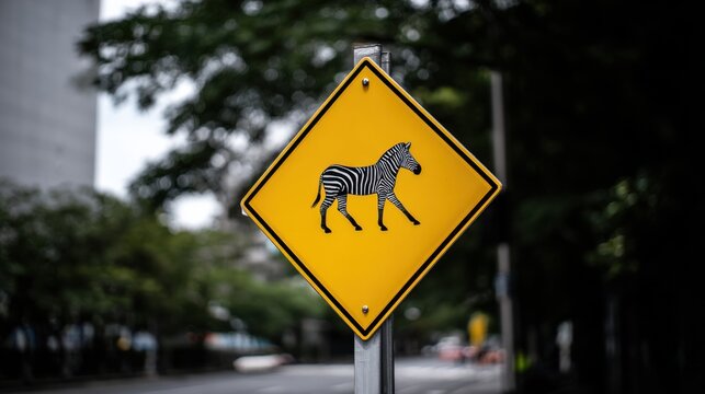 Unique Zebra Crossing Sign on Street in Urban Environment