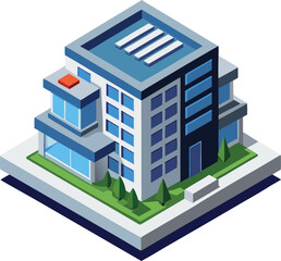 Fototapeta premium Modern hospital building isometric illustration with medical facilities