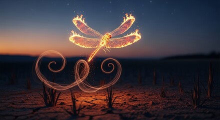 Glowing Dragonfly at Dusk - A Magical Light Painting.