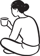Minimal Ink Line Art Woman Sitting With Coffee