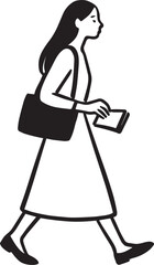 Minimal Ink Line Art &ndash; Woman Walking With Bag