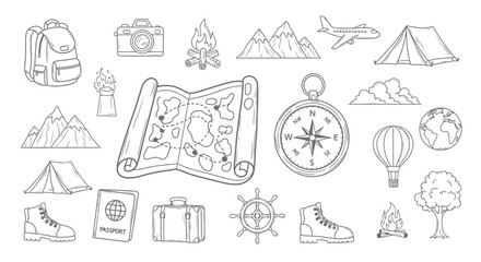 Fototapeta premium Hand-drawn travel and adventure icons collection.