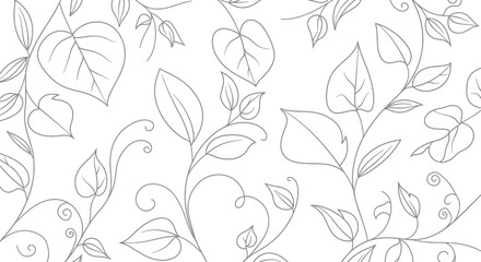 Fototapeta premium Elegant Line Art Botanical Pattern with Delicate Leaves and Vines.