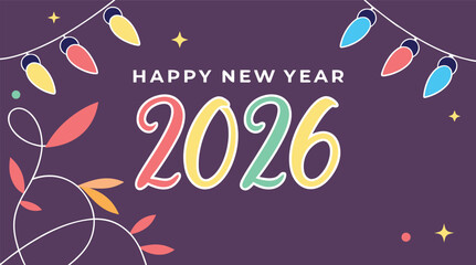 Happy New Year 2026 Celebration with Colorful Holiday Lights – Festive Illustration