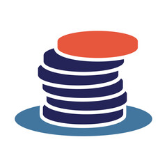 A simple flat vector icon of stacked discs symbolizing data storage or a database, featuring blue layers with a red top used in tech and computing interfaces.