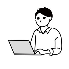 Computer and Man Line Art Vector