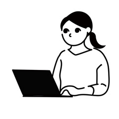 Computer and Woman Line Art Vector
