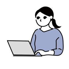 Computer and Woman Line Art Vector
