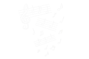 Transparent background with musical staves, a treble clef, and white music notes symbolizing melody, sound, and harmony