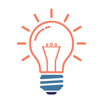 Vector icon of a glowing light bulb symbolizing fresh ideas, creative thinking, innovation, and bright solutions in a simple and modern graphic style.