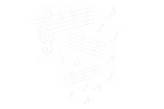 Transparent background with musical staves, a treble clef, and white music notes symbolizing melody, sound, and harmony