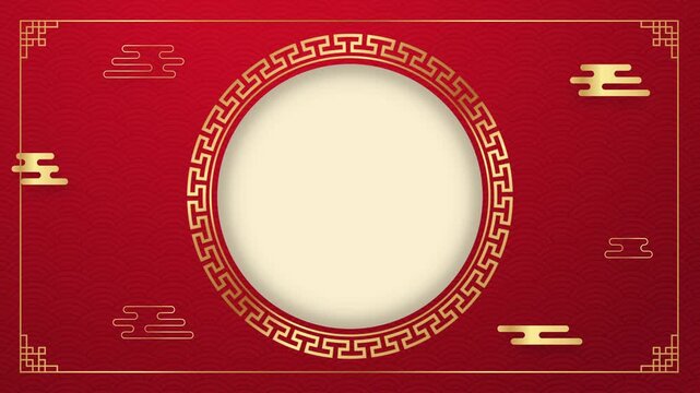 Paper-cut style Chinese New Year animation featuring a red circular frame, lanterns, clouds, and wide copy space. Perfect for festive greetings, promos, and Asian themed designs. - Powered by Adobe