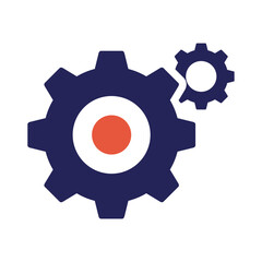 Clean vector icon of two interlocking gears, showing a simple symbol for settings, mechanics, teamwork, and system control in a modern flat style.
