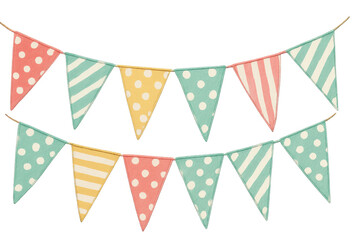 Obraz premium Colorful party bunting flags hanging, celebrating festive occasion, carnival, birthday, or event, with transparent backdrop