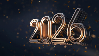 Celebrate 2026 with dazzling confetti and sleek metallic numerals