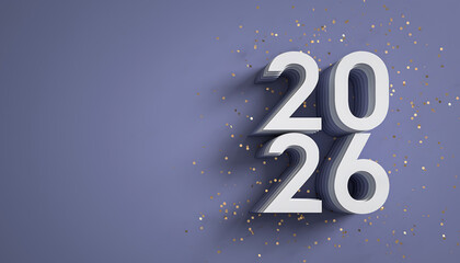 Celebrate the upcoming year 2026 with festive confetti and modern numerals