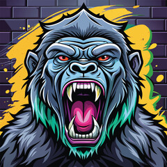 Obraz premium Powerful graffiti art of a gorilla s face with vibrant colors