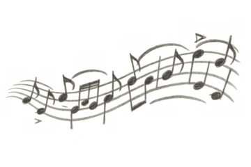 Musical notes and flowing staff lines forming a sketch-like composition. Transparent background for versatile design use