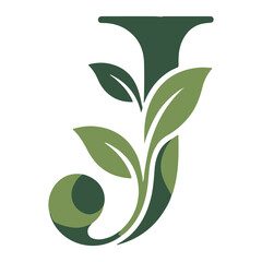 Stylized Botanical Letter J Logo With Leaves And Vines For Nature And Eco Branding

