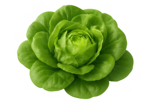 Fresh green butter lettuce forming a round head, raw vegetable for healthy salad ingredients, transparent background