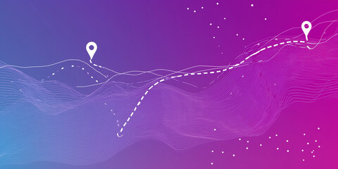 Abstract journey path with glowing points and futuristic gradient background, symbolizing progress, direction, goals, navigation, strategy and digital transformation