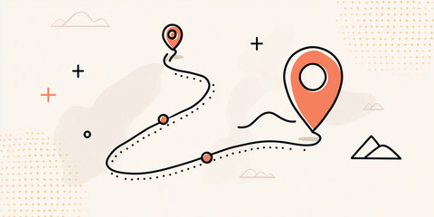 Clean vector graphic showing a journey from point A to point B through a curved dotted route. Ideal for illustrating growth, milestones, and business strategy paths