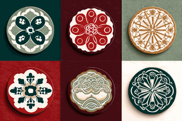 Korean Winter Holiday Floral Medallion Set