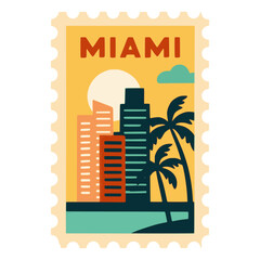 Obraz premium miami postage stamp mail letter flat color vector illustration template design