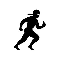 Ninja silhouette in a dynamic action pose, minimalistic vector style on a white background