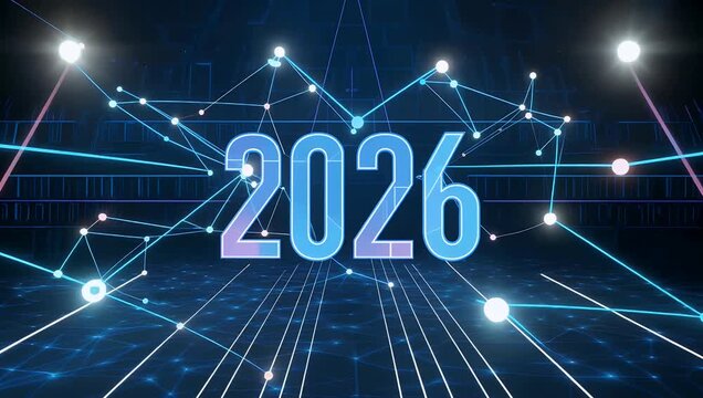 stylish digital 4K wallpaper featuring futuristic connected line typography forms year 2026 giving modern technological aesthetic suggests innovation creativity visual identity coming year