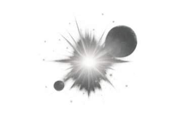 Bright light lens flare effect with sparkling sun starburst burst and optical glow against a transparent background