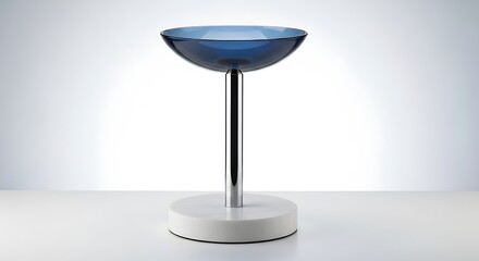 Elegant Blue Glass Bowl on Chrome Stand - Modern Decor.
