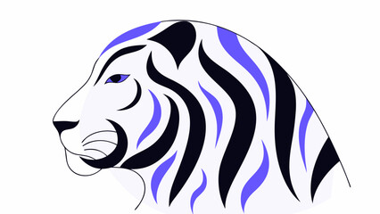 Stylized tiger head profile with black and purple stripes on white background design vector art on transparent background silhouette