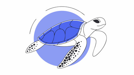 Naklejka premium Swimming sea turtle character inside a circular blue frame for aquatic wildlife or marine conservation web visuals.