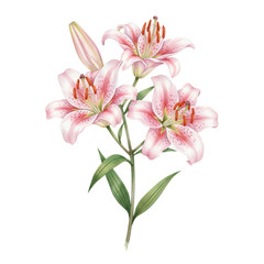 Naklejka premium Elegant isolated pink lily arrangement with transparent backdrop adding a touch of grace