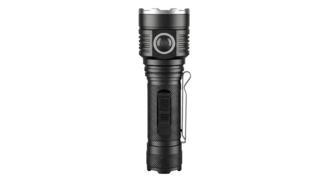 Black Tactical Flashlight with Bright LED.